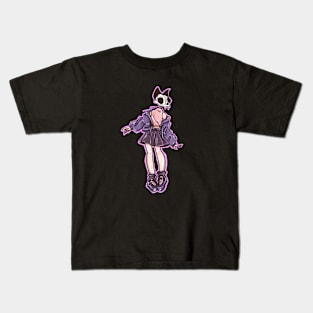 Skull cat girl fashion outfit Kids T-Shirt